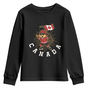 Funny Beaver Playing Ice Hockey With Canada Flag Gift Youth Sweatshirt TS12 Black Print Your Wear