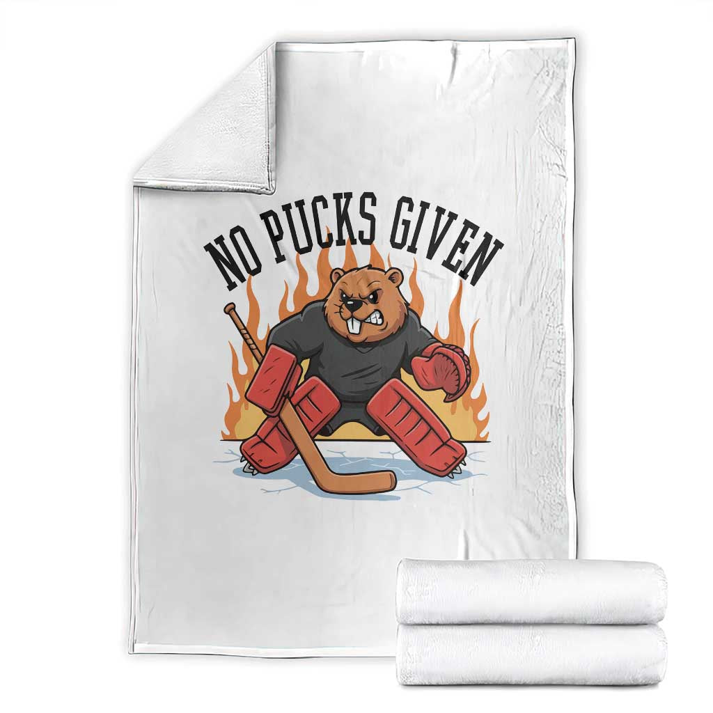 Funny Beaver Ice Hockey Goalie Gift Throw Blanket No Pucks Given TS12 White Print Your Wear