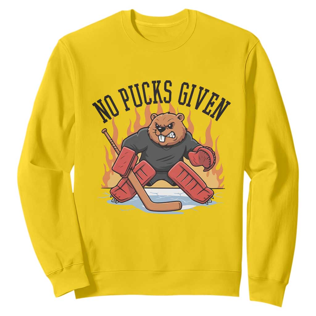 Funny Beaver Ice Hockey Goalie Gift Sweatshirt No Pucks Given TS12 Daisy Print Your Wear