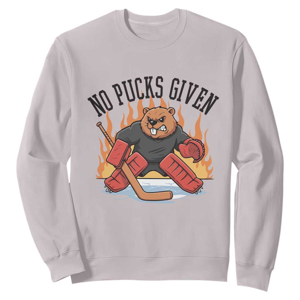 Funny Beaver Ice Hockey Goalie Gift Sweatshirt No Pucks Given TS12 Ice Gray Print Your Wear