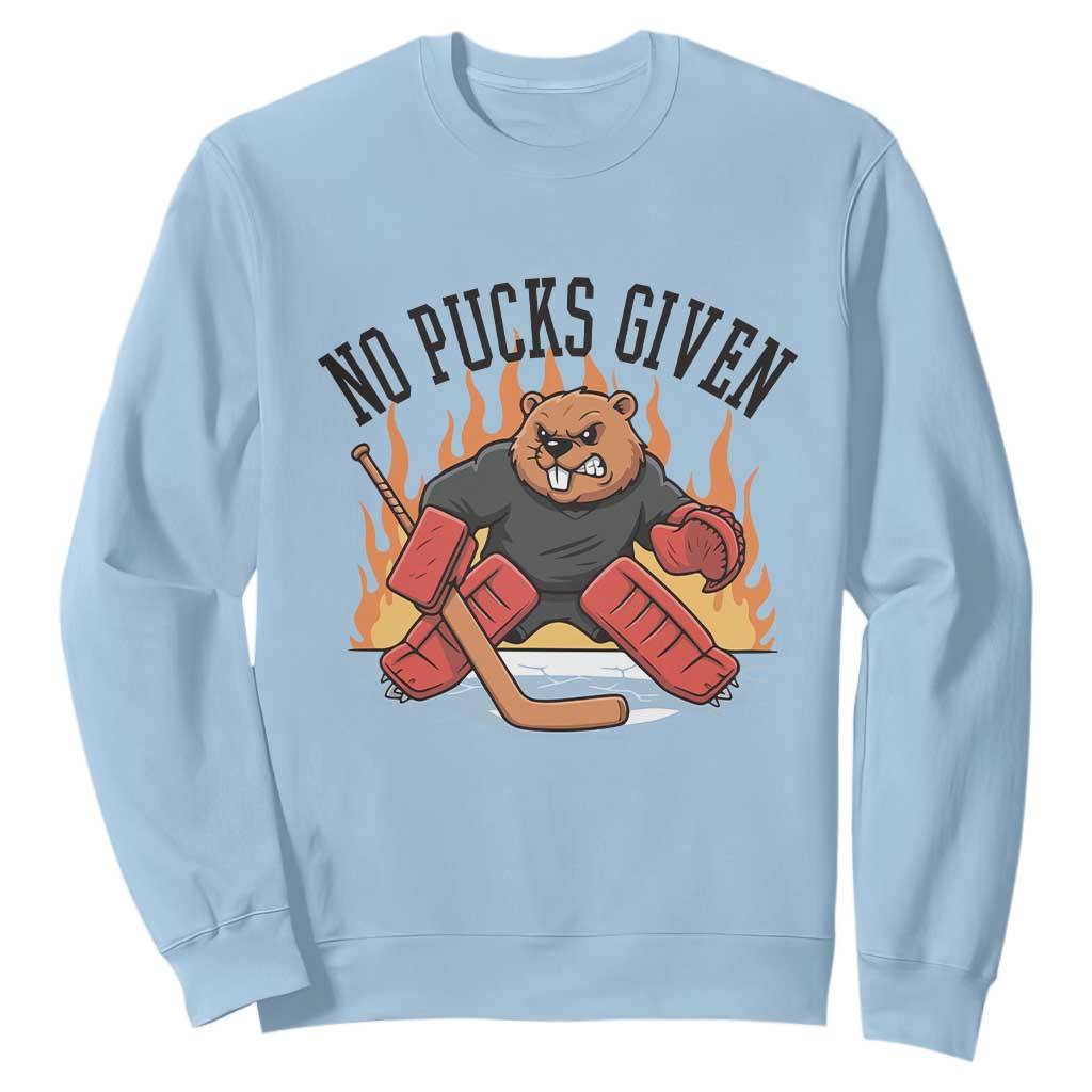 Funny Beaver Ice Hockey Goalie Gift Sweatshirt No Pucks Given TS12 Light Blue Print Your Wear