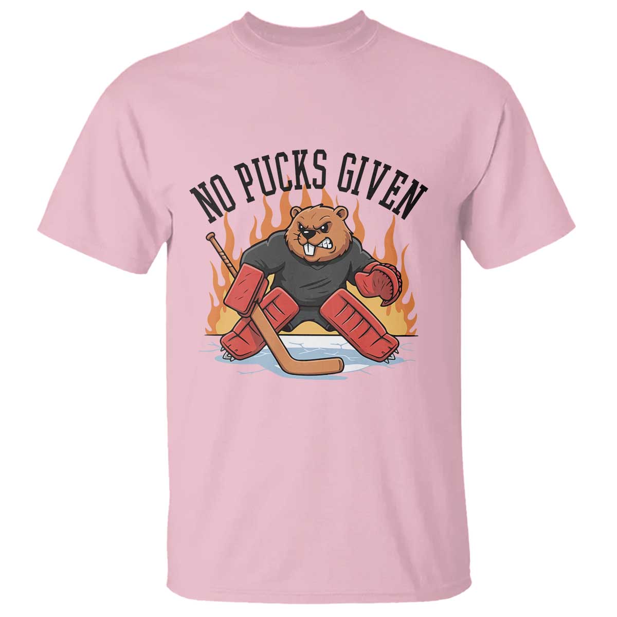 Funny Beaver Ice Hockey Goalie Gift T Shirt No Pucks Given TS12 Light Pink Print Your Wear