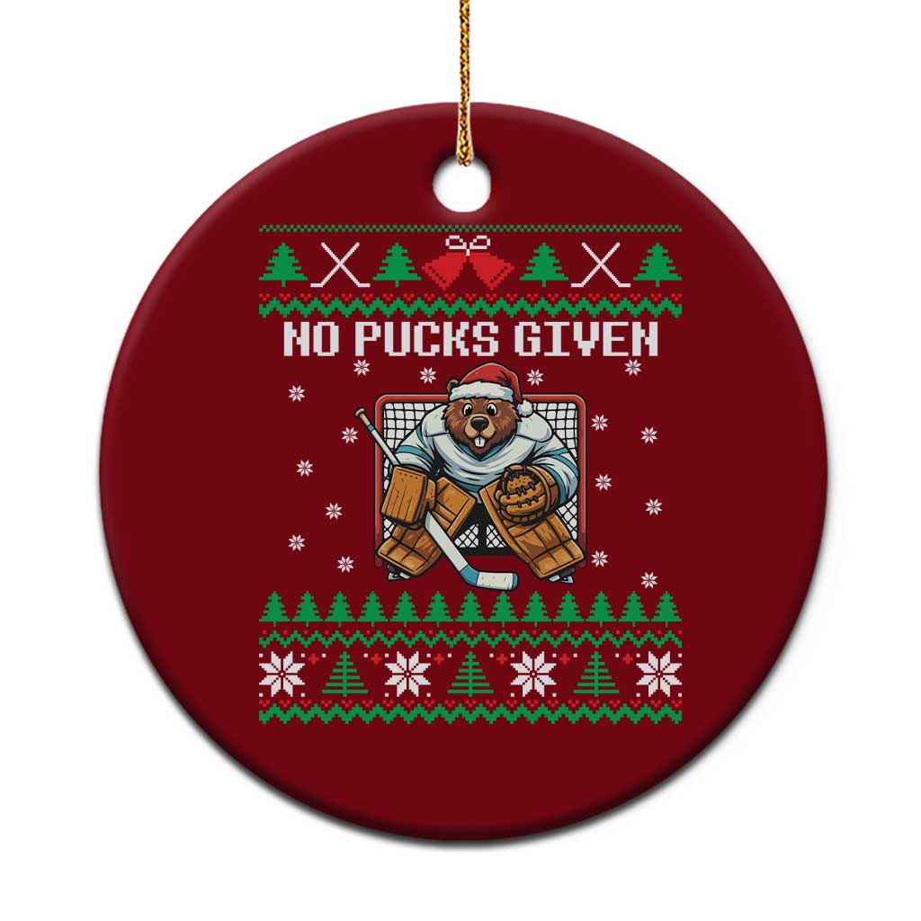 Ugly Christmas Sweater Beaver Ice Hockey Goalie Ceramic Ornament No Pucks Given TS12 1pc Red Print Your Wear