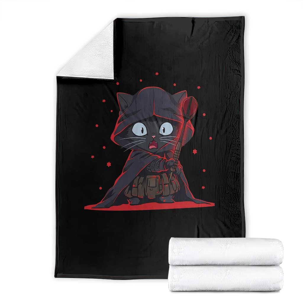 Funny Cat Vader Kitten Playing Darts Throw Blanket Space Scifi Dartist Gift TS12 Black Print Your Wear