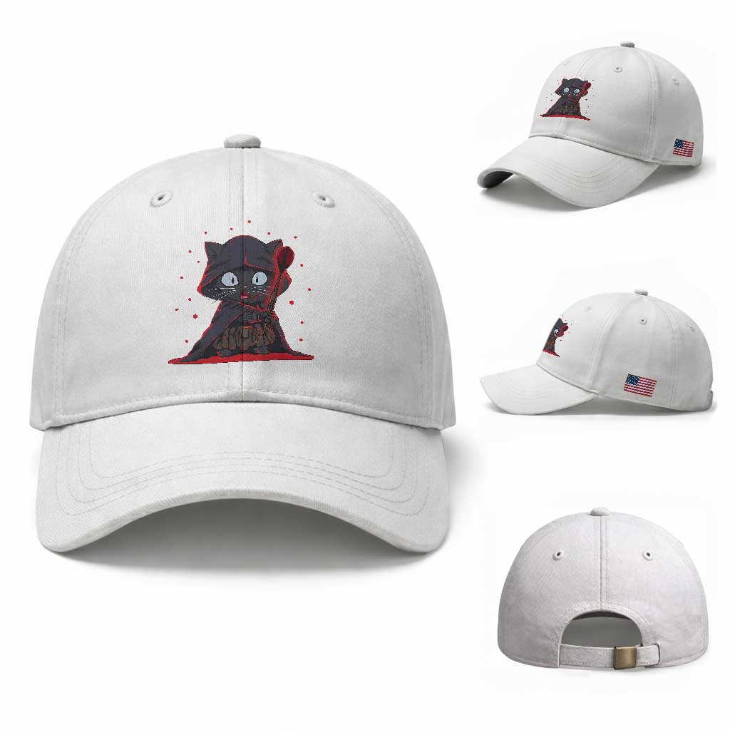 Funny Cat Vader Kitten Playing Darts Baseball Cap Space Scifi Dartist Gift TS12 Baseball Cap Universal Fit White Print Your Wear