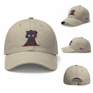 Funny Cat Vader Kitten Playing Darts Baseball Cap Space Scifi Dartist Gift TS12 Baseball Cap Universal Fit Beige Print Your Wear