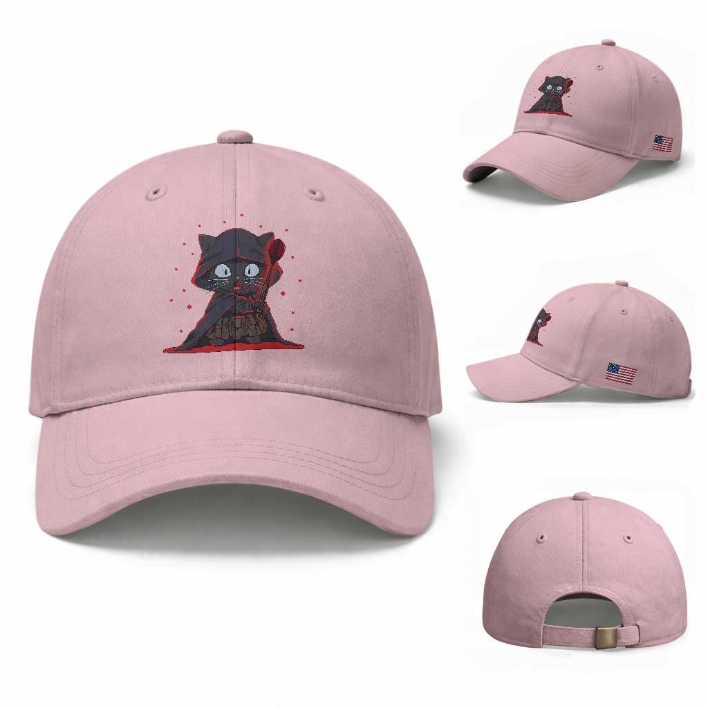 Funny Cat Vader Kitten Playing Darts Baseball Cap Space Scifi Dartist Gift TS12 Baseball Cap Universal Fit Light Pink Print Your Wear