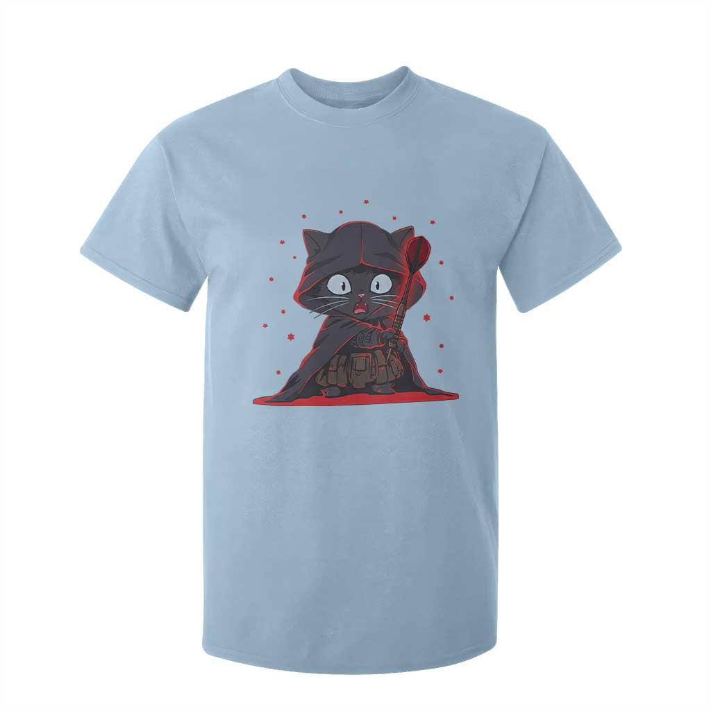 Funny Cat Vader Kitten Playing Darts T Shirt For Kid Space Scifi Dartist Gift TS12 Light Blue Print Your Wear