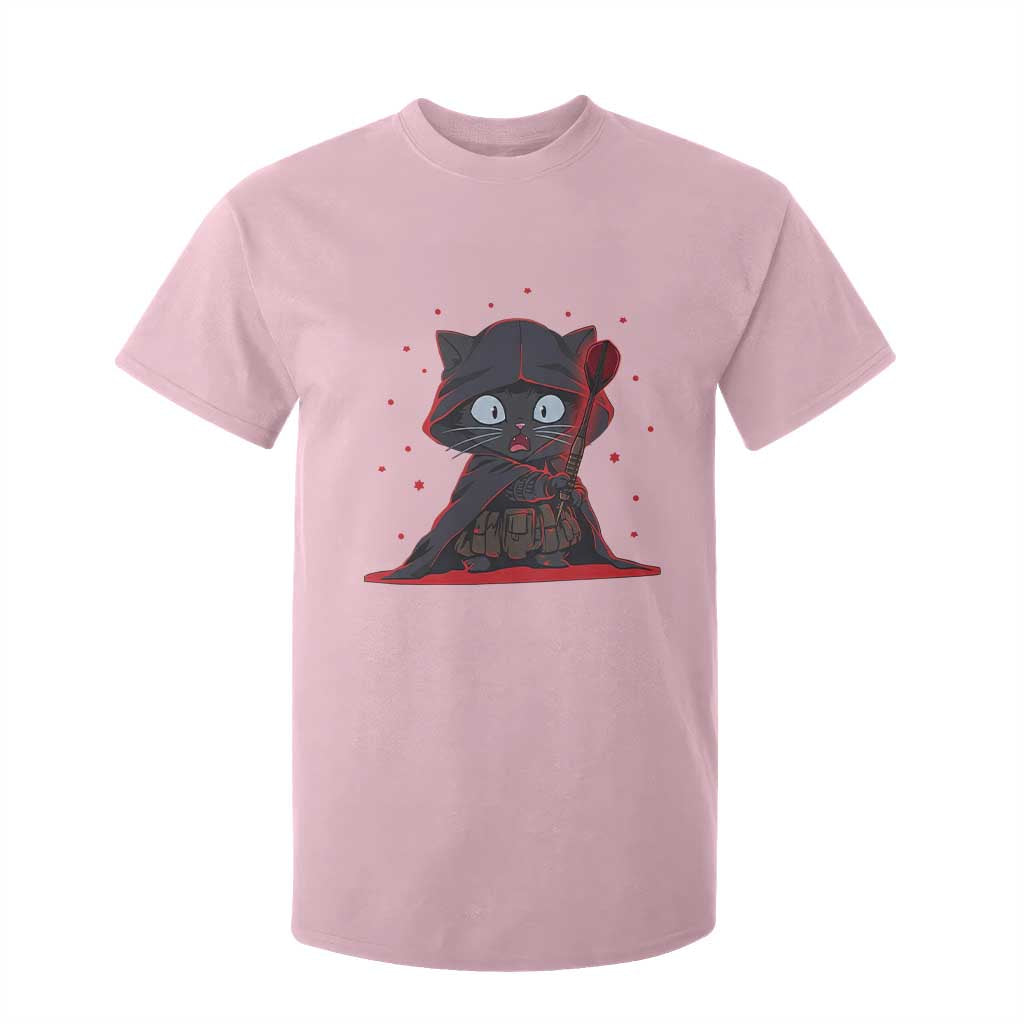 Funny Cat Vader Kitten Playing Darts T Shirt For Kid Space Scifi Dartist Gift TS12 Light Pink Print Your Wear