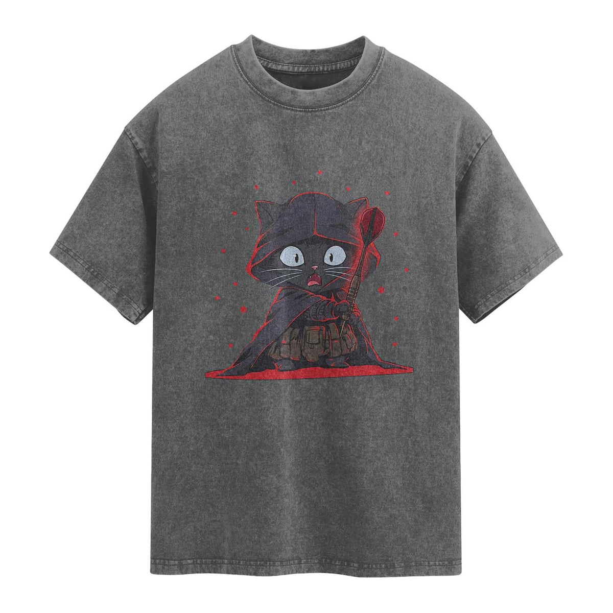 Funny Cat Vader Kitten Playing Darts Washed Cotton T-Shirt Space Scifi Dartist Gift