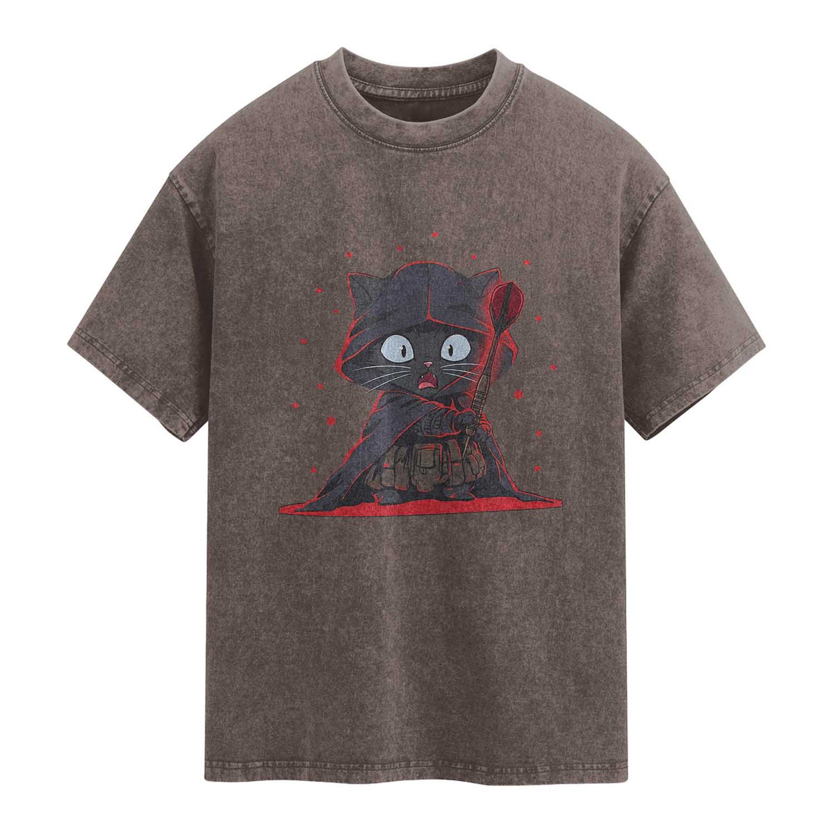 Funny Cat Vader Kitten Playing Darts Washed Cotton T-Shirt Space Scifi Dartist Gift