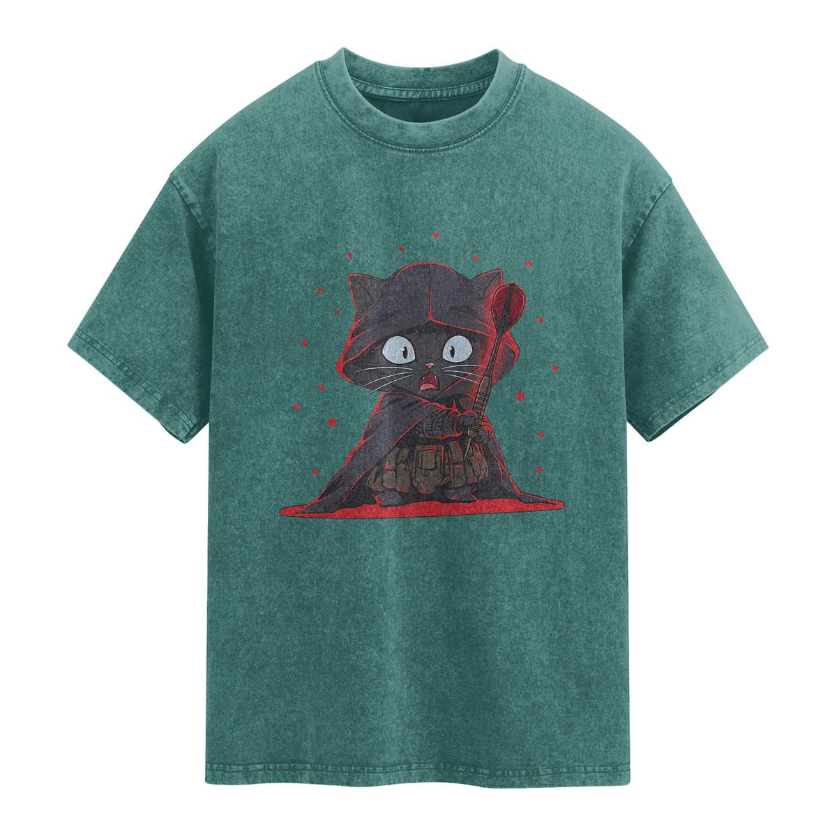 Funny Cat Vader Kitten Playing Darts Washed Cotton T-Shirt Space Scifi Dartist Gift