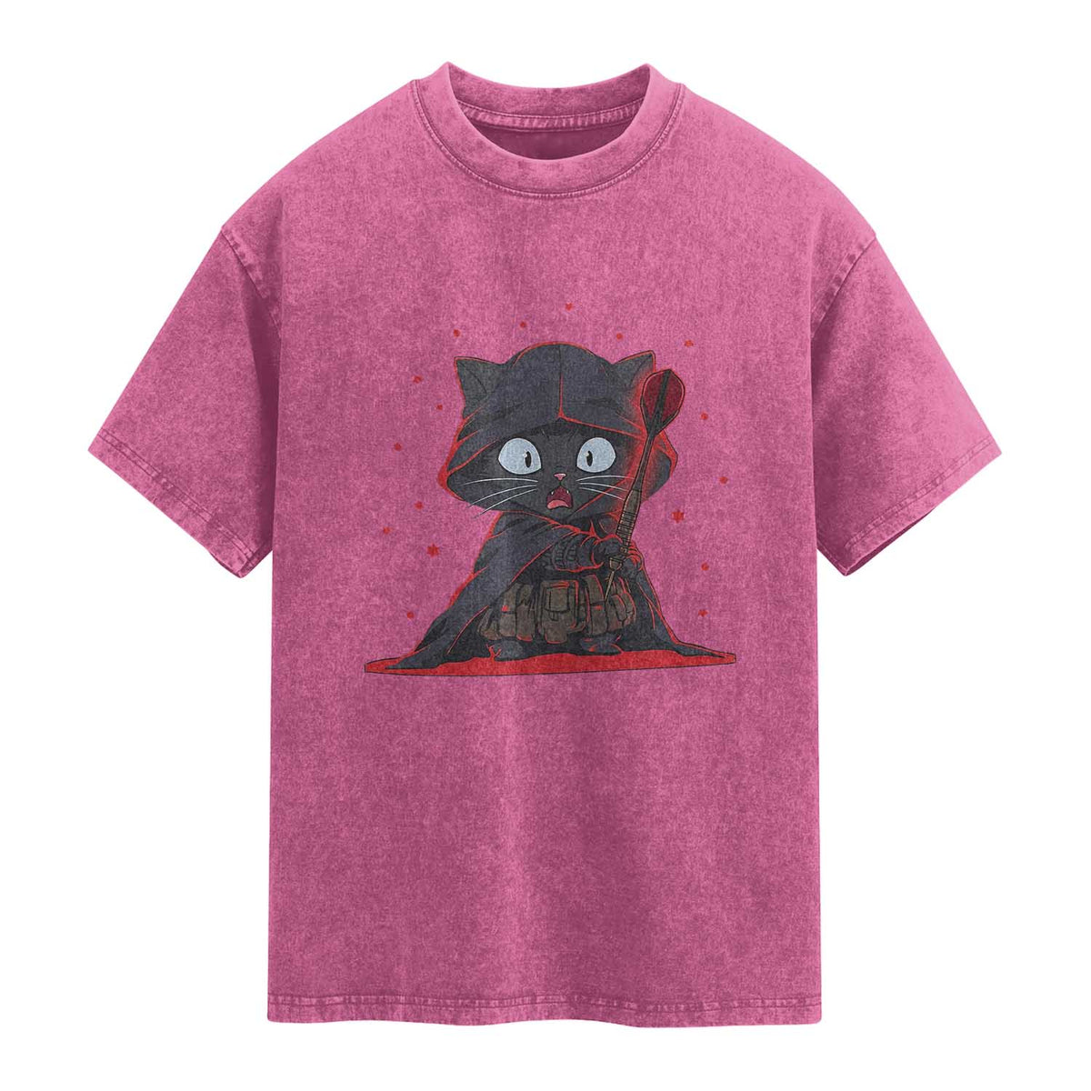 Funny Cat Vader Kitten Playing Darts Washed Cotton T-Shirt Space Scifi Dartist Gift
