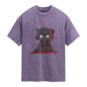 Funny Cat Vader Kitten Playing Darts Washed Cotton T-Shirt Space Scifi Dartist Gift