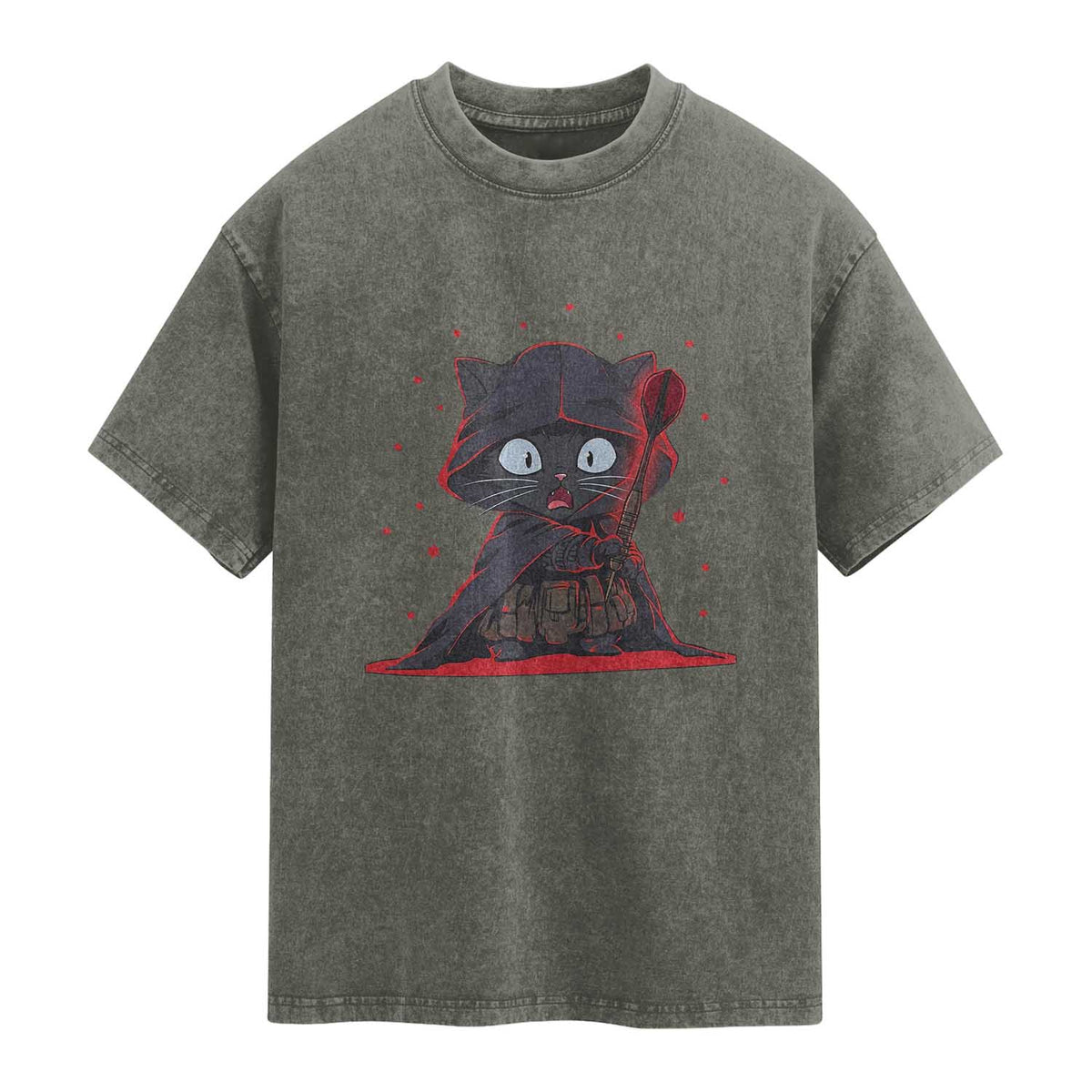 Funny Cat Vader Kitten Playing Darts Washed Cotton T-Shirt Space Scifi Dartist Gift