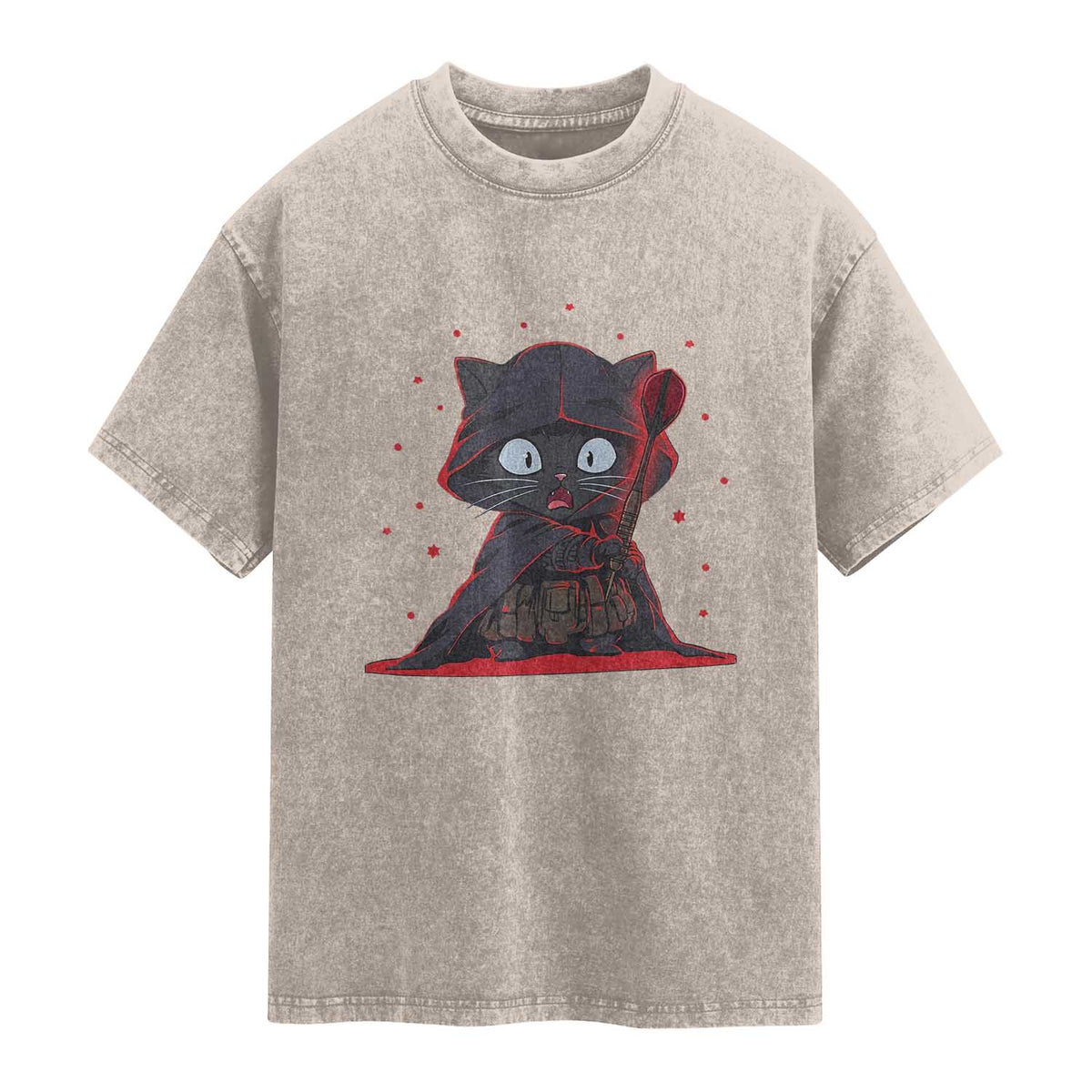 Funny Cat Vader Kitten Playing Darts Washed Cotton T-Shirt Space Scifi Dartist Gift