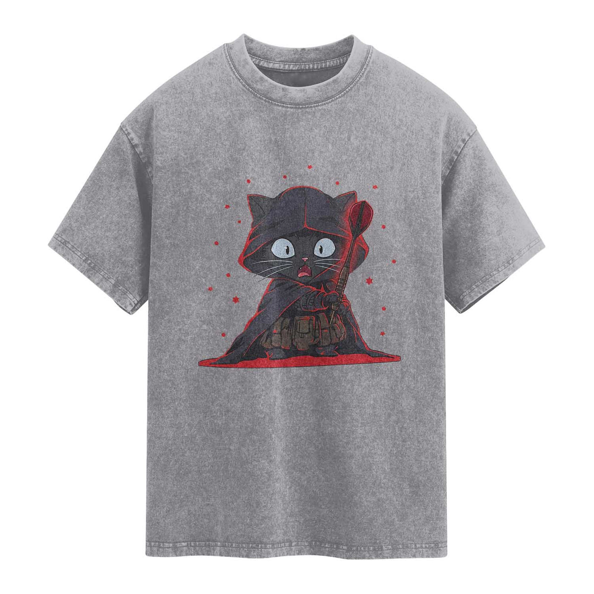 Funny Cat Vader Kitten Playing Darts Washed Cotton T-Shirt Space Scifi Dartist Gift