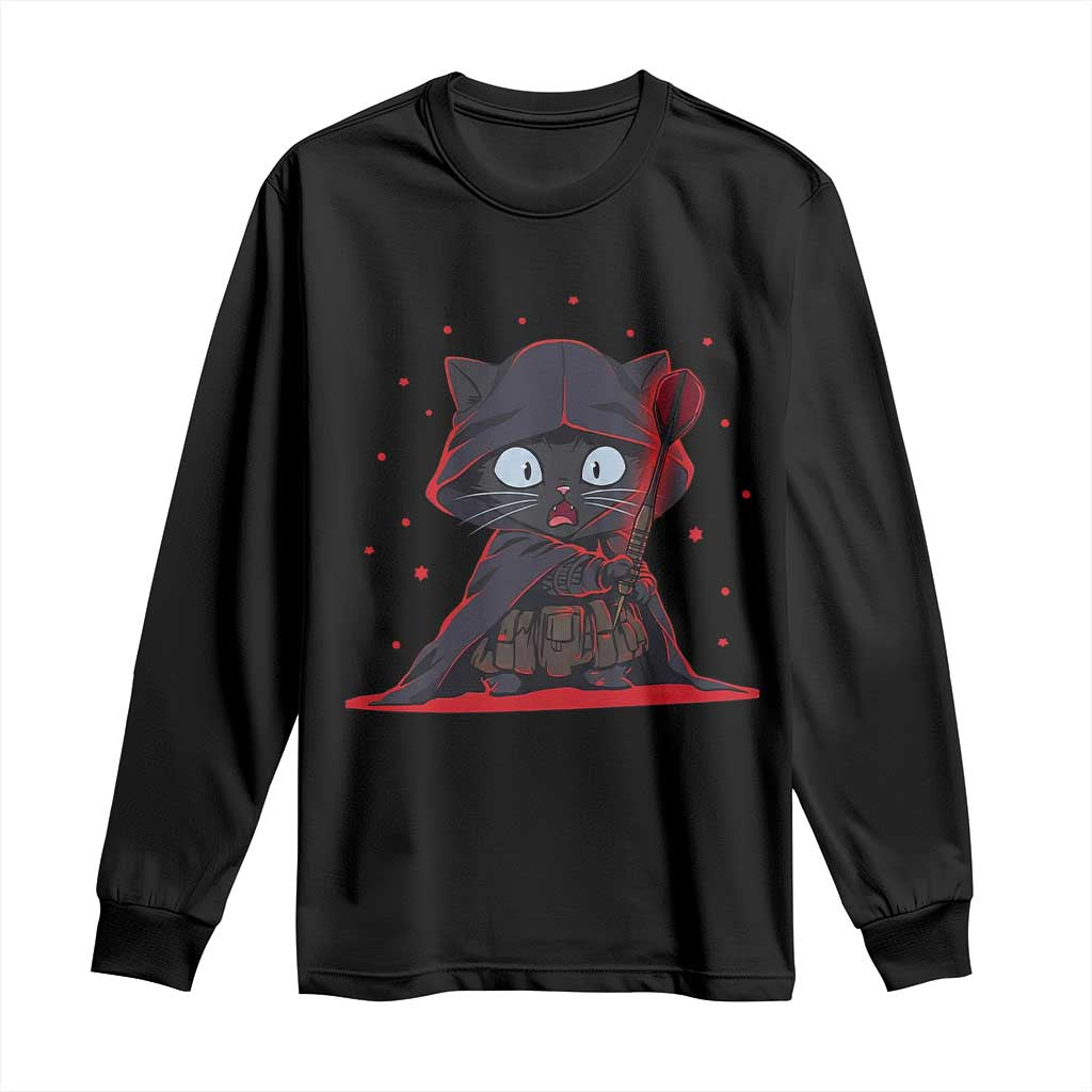 Funny Cat Vader Kitten Playing Darts Long Sleeve Shirt Space Scifi Dartist Gift TS12 Black Print Your Wear