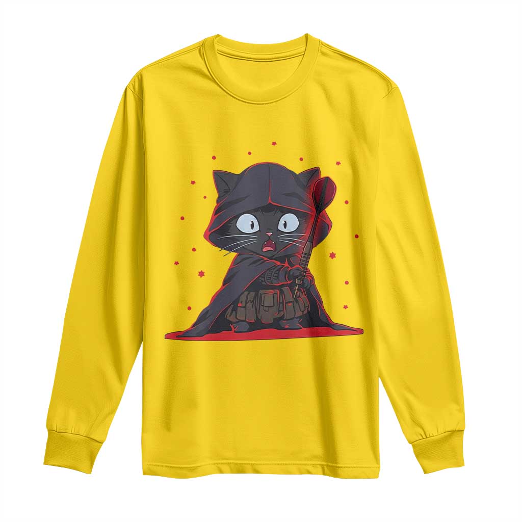 Funny Cat Vader Kitten Playing Darts Long Sleeve Shirt Space Scifi Dartist Gift TS12 Daisy Print Your Wear