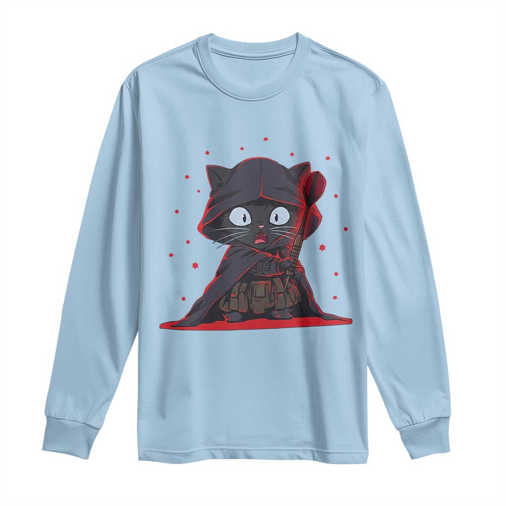 Funny Cat Vader Kitten Playing Darts Long Sleeve Shirt Space Scifi Dartist Gift TS12 Light Blue Print Your Wear
