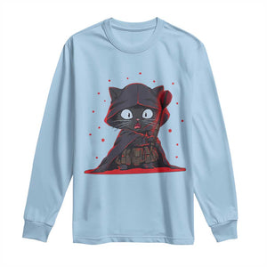 Funny Cat Vader Kitten Playing Darts Long Sleeve Shirt Space Scifi Dartist Gift TS12 Light Blue Print Your Wear