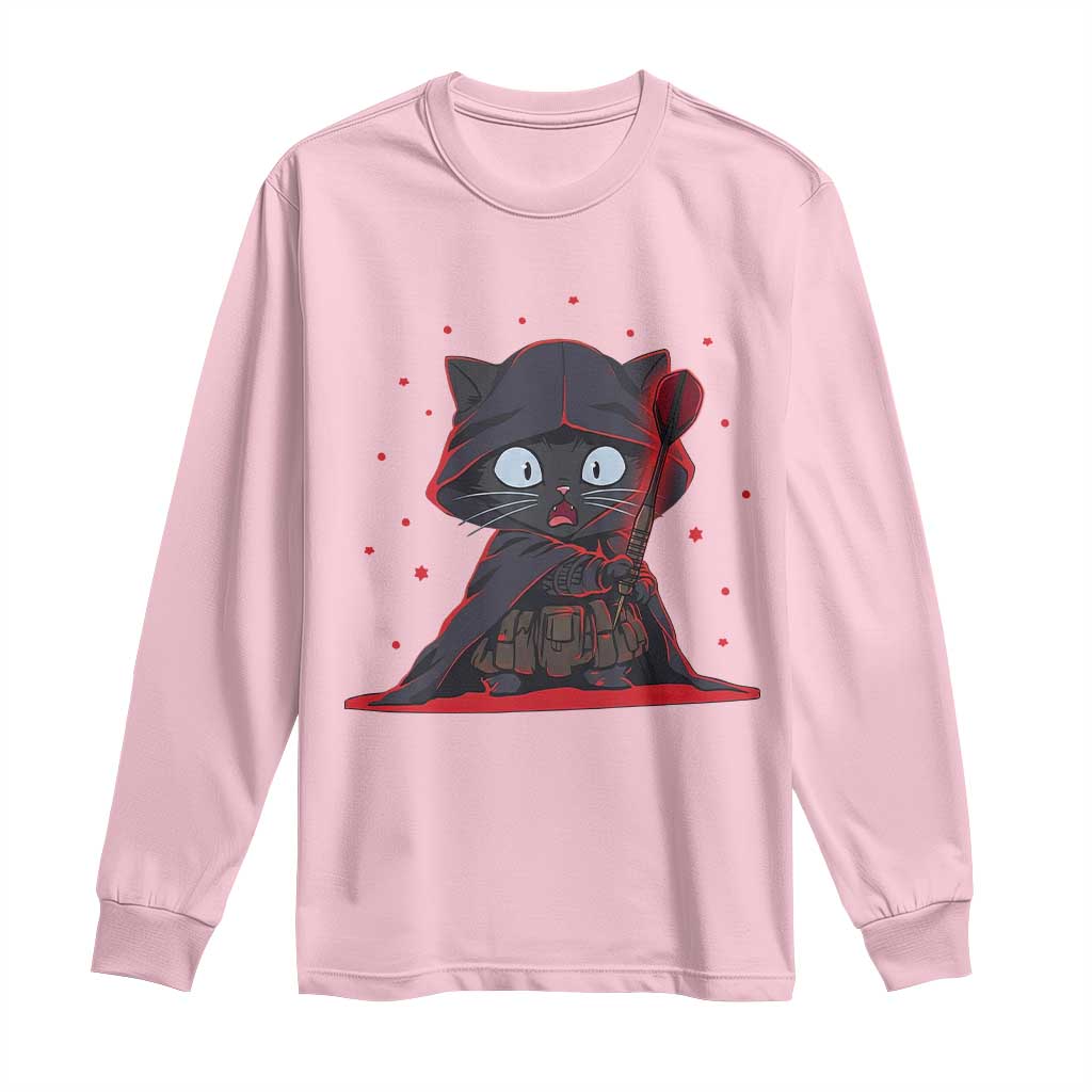 Funny Cat Vader Kitten Playing Darts Long Sleeve Shirt Space Scifi Dartist Gift TS12 Light Pink Print Your Wear