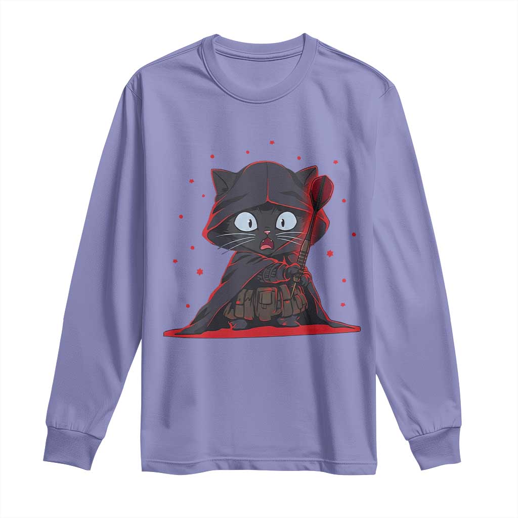 Funny Cat Vader Kitten Playing Darts Long Sleeve Shirt Space Scifi Dartist Gift TS12 Violet Print Your Wear