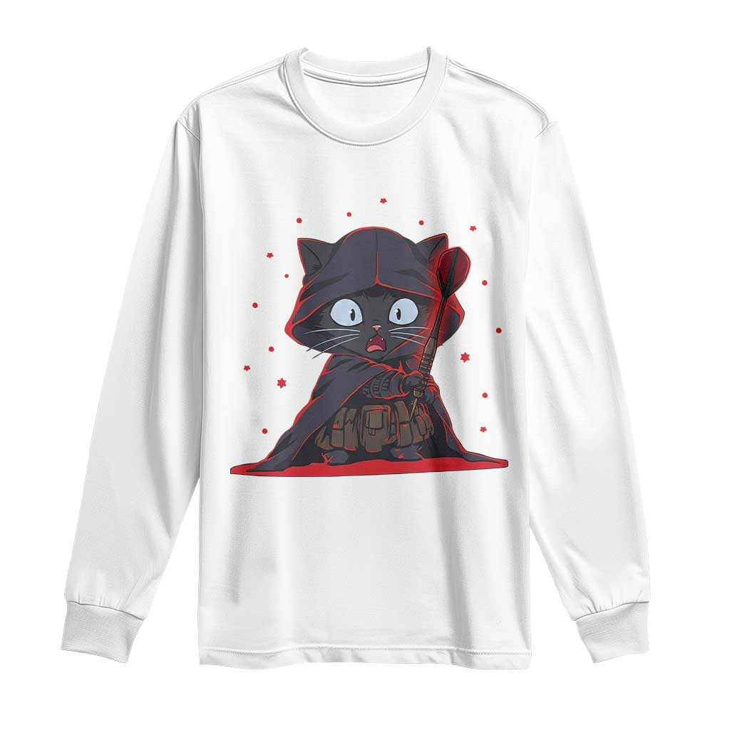 Funny Cat Vader Kitten Playing Darts Long Sleeve Shirt Space Scifi Dartist Gift TS12 White Print Your Wear