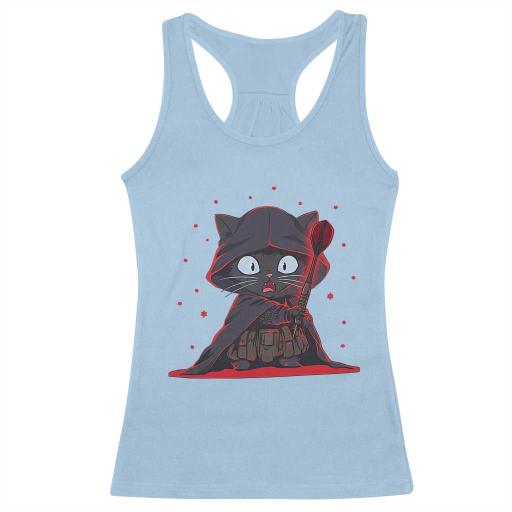Funny Cat Vader Kitten Playing Darts Racerback Tank Top Space Scifi Dartist Gift TS12 Light Blue Print Your Wear