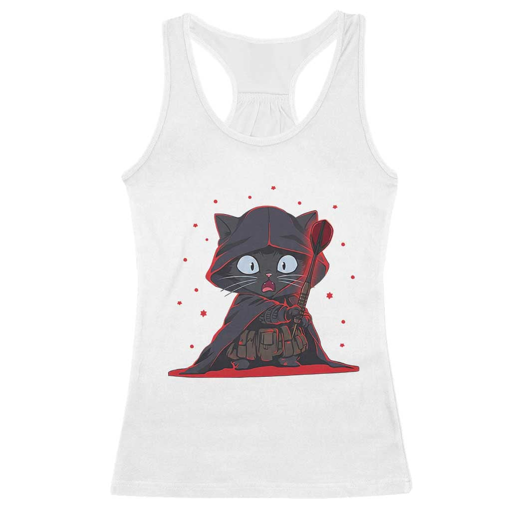 Funny Cat Vader Kitten Playing Darts Racerback Tank Top Space Scifi Dartist Gift TS12 White Print Your Wear