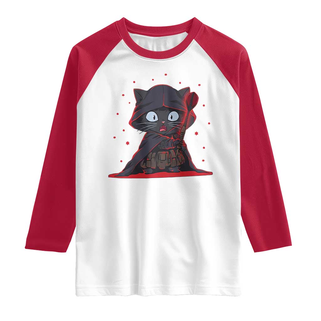 Funny Cat Vader Kitten Playing Darts Raglan Shirt Space Scifi Dartist Gift TS12 White Red Print Your Wear