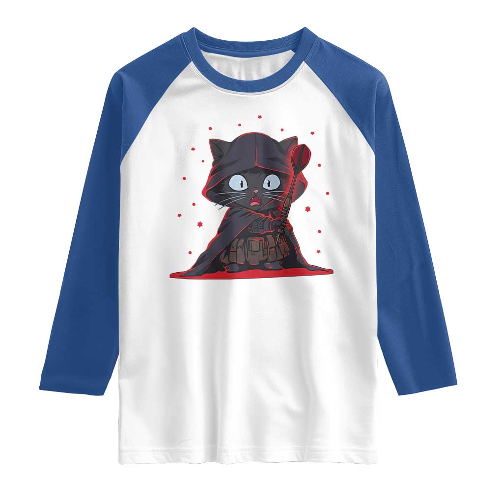 Funny Cat Vader Kitten Playing Darts Raglan Shirt Space Scifi Dartist Gift TS12 White Royal Print Your Wear