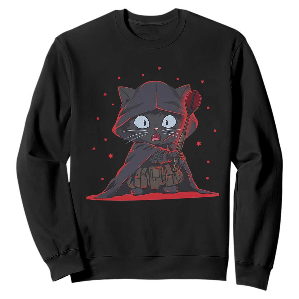 Funny Cat Vader Kitten Playing Darts Sweatshirt Space Scifi Dartist Gift TS12 Black Print Your Wear