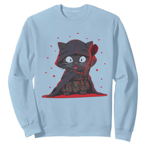 Funny Cat Vader Kitten Playing Darts Sweatshirt Space Scifi Dartist Gift TS12 Light Blue Print Your Wear