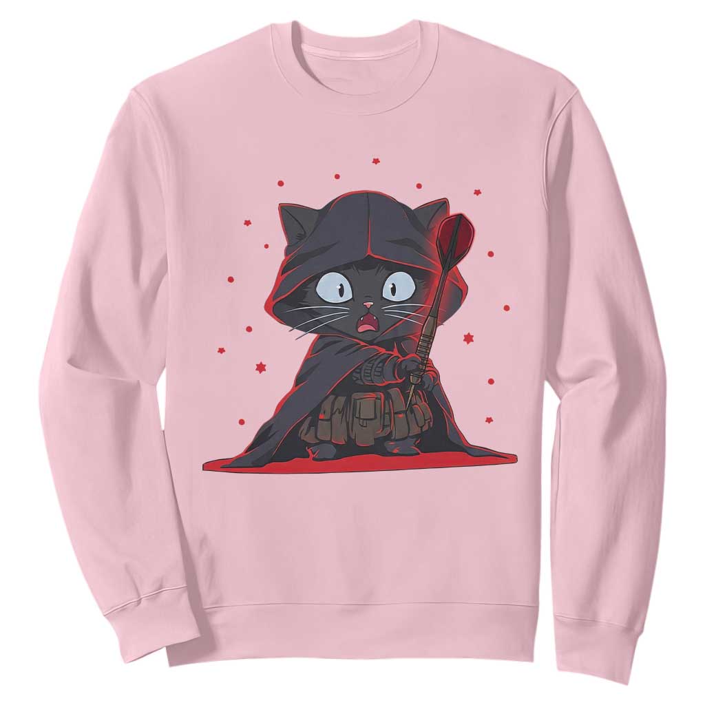 Funny Cat Vader Kitten Playing Darts Sweatshirt Space Scifi Dartist Gift TS12 Light Pink Print Your Wear