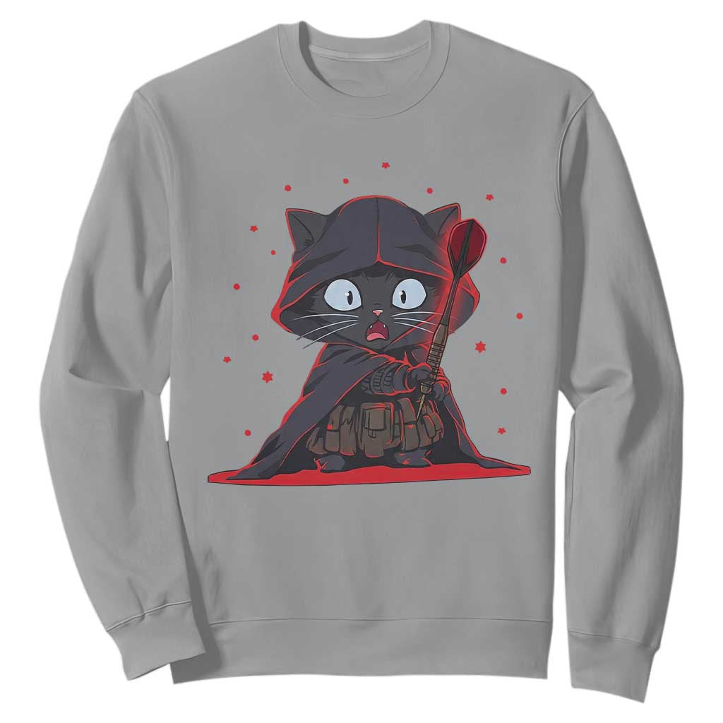 Funny Cat Vader Kitten Playing Darts Sweatshirt Space Scifi Dartist Gift TS12 Sport Gray Print Your Wear