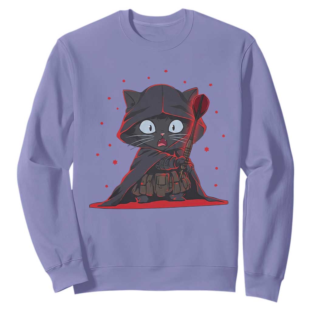 Funny Cat Vader Kitten Playing Darts Sweatshirt Space Scifi Dartist Gift TS12 Violet Print Your Wear