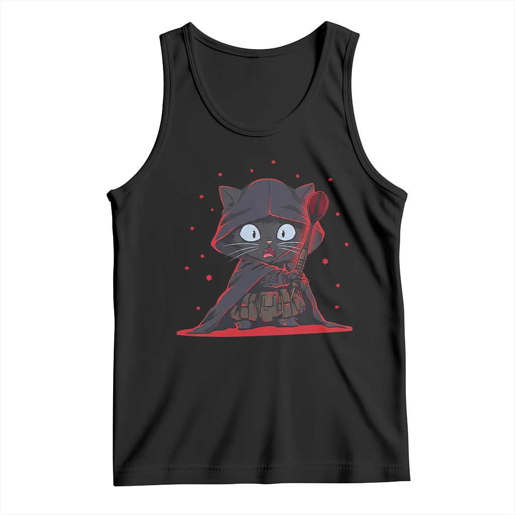 Funny Cat Vader Kitten Playing Darts Tank Top Space Scifi Dartist Gift TS12 Black Print Your Wear
