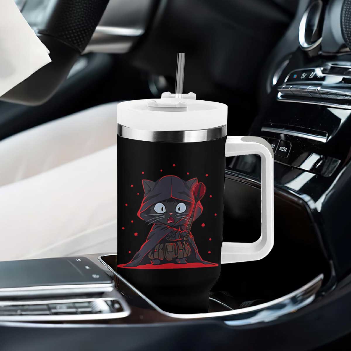 Funny Cat Vader Kitten Playing Darts Tumbler With Handle Space Scifi Dartist Gift TS12 Print Your Wear
