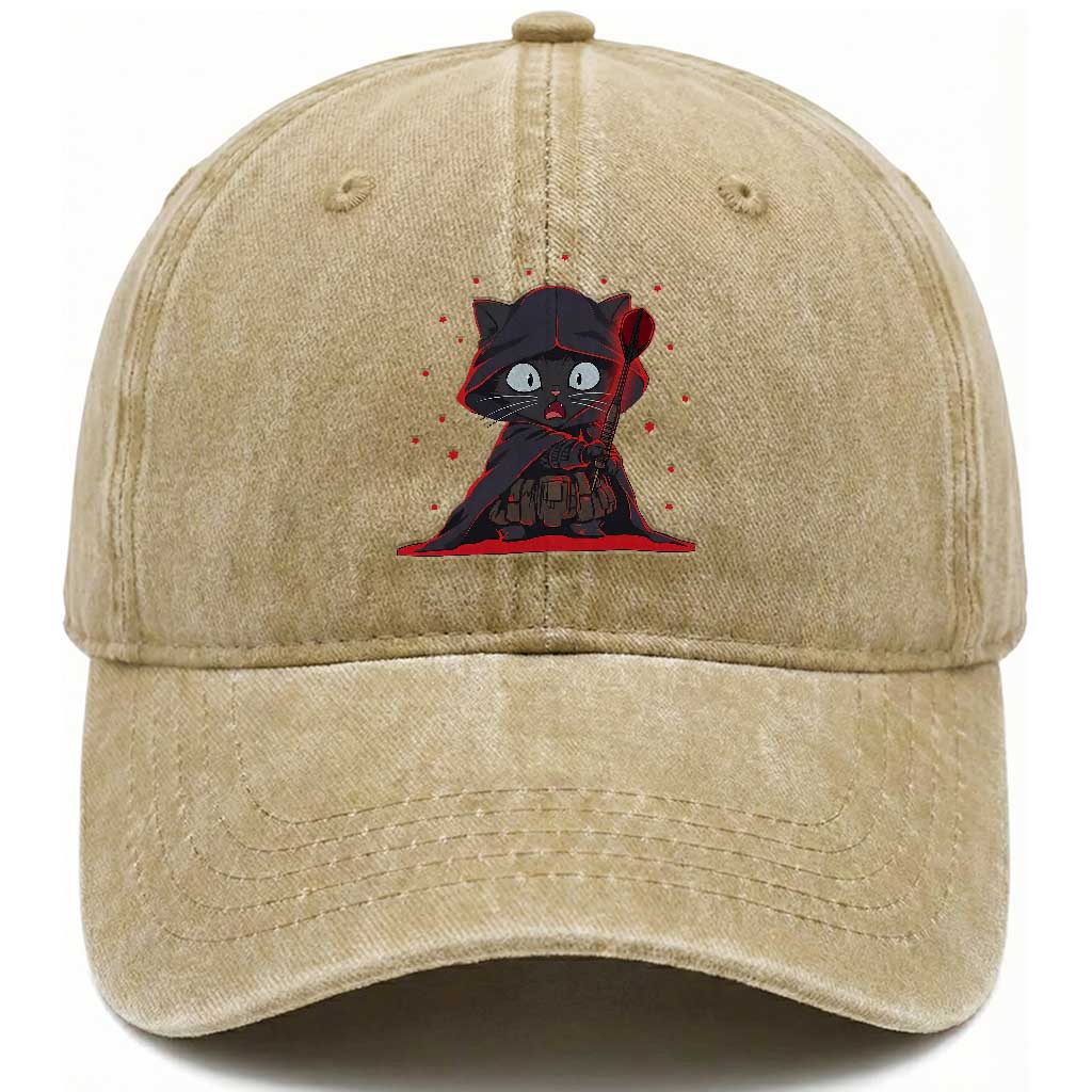 Funny Cat Vader Kitten Playing Darts Washed Cotton Baseball Cap Space Scifi Dartist Gift TS12 Print Your Wear