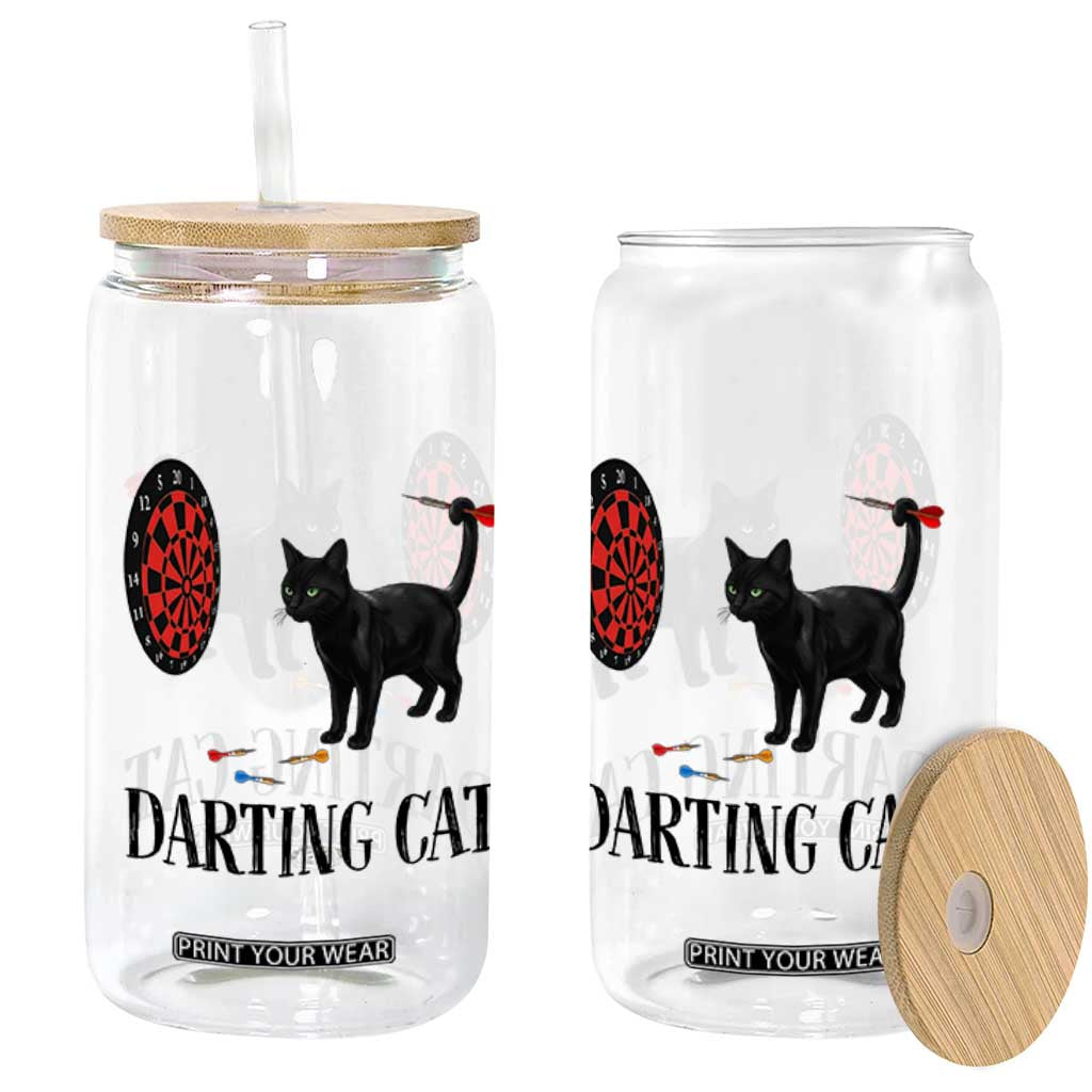 Funny Black Cat Darts Player Glass Can Darting Cat Dartist Gift TS12 Print Your Wear