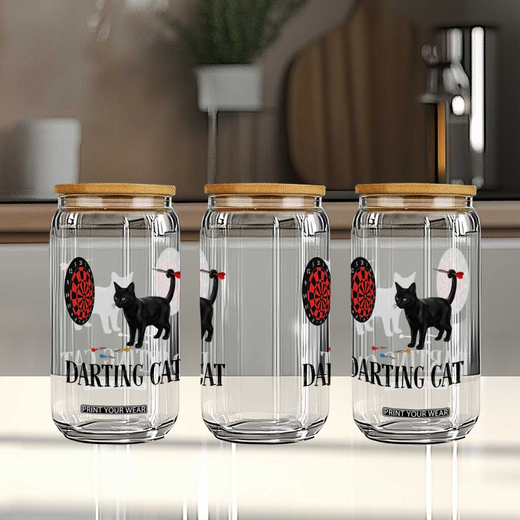 Funny Black Cat Darts Player Glass Can Darting Cat Dartist Gift TS12 Print Your Wear
