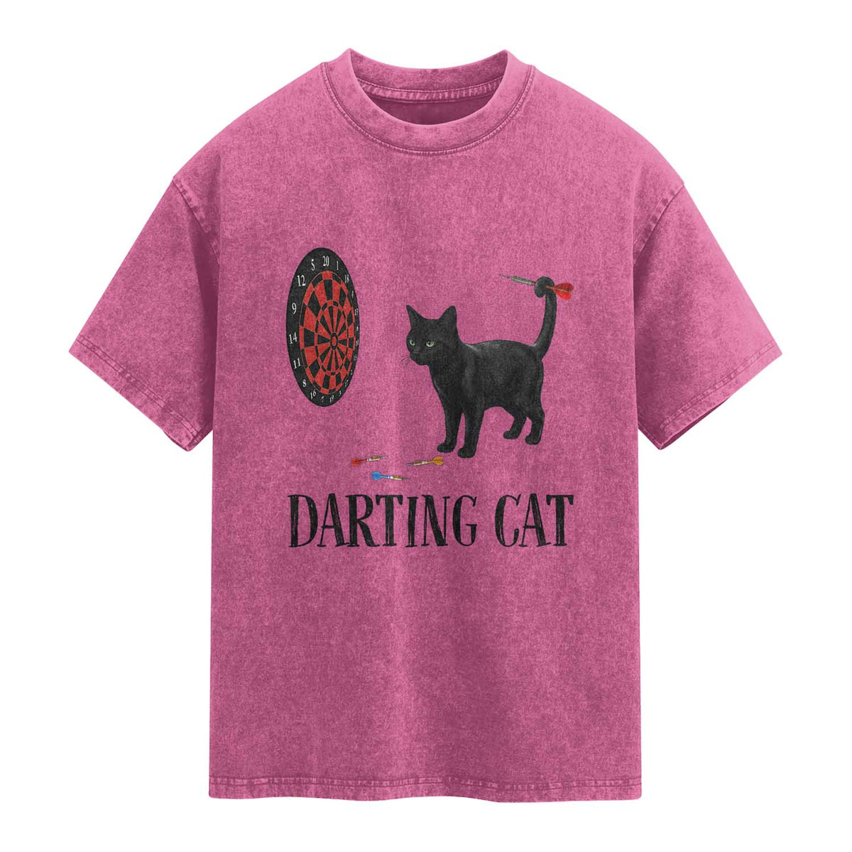 Funny Black Cat Darts Player Washed Cotton T-Shirt Darting Cat Dartist Gift