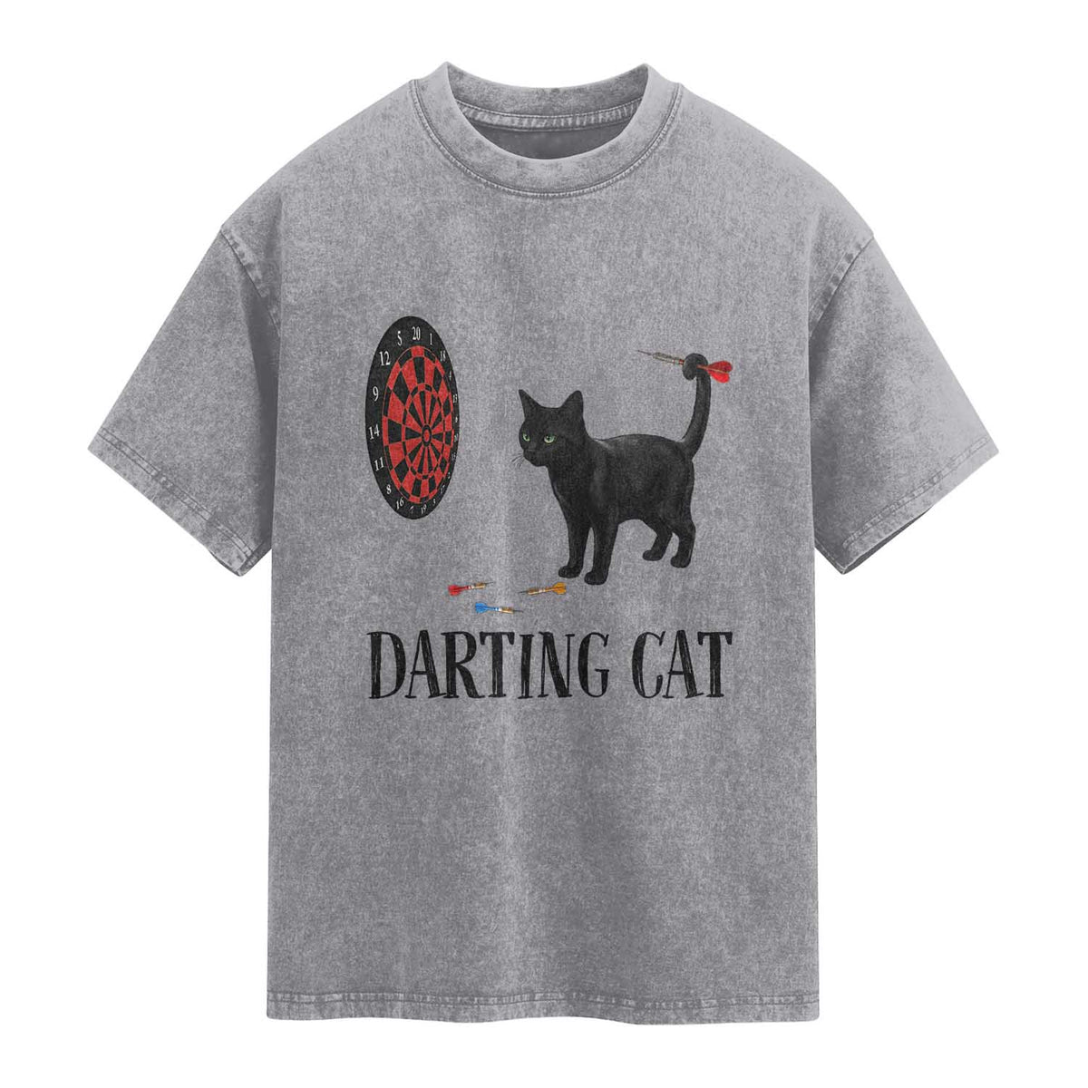 Funny Black Cat Darts Player Washed Cotton T-Shirt Darting Cat Dartist Gift