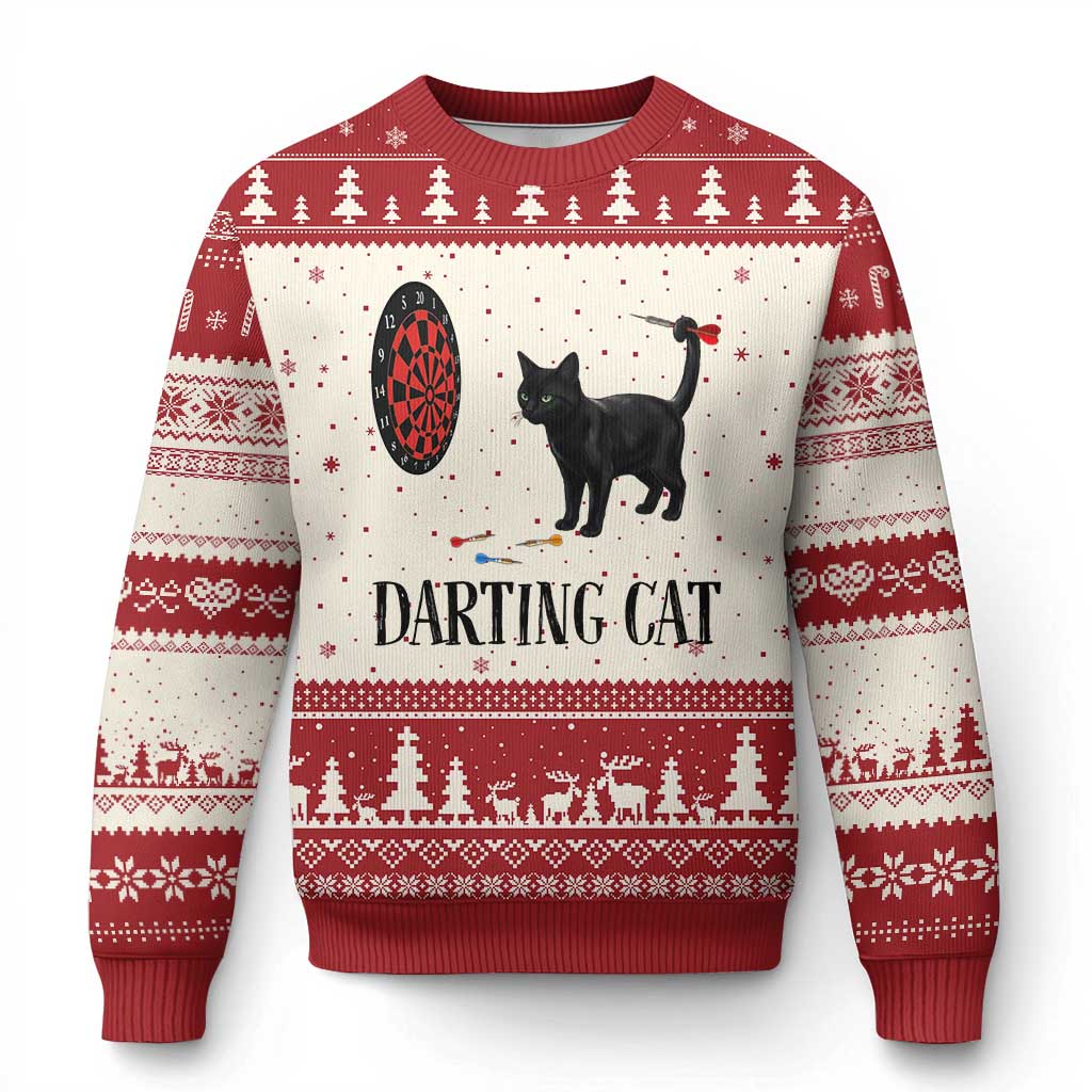 Funny Black Cat Darts Player Ugly Christmas Sweater Darting Cat Dartist Gift TS12 Beige Red Print Your Wear