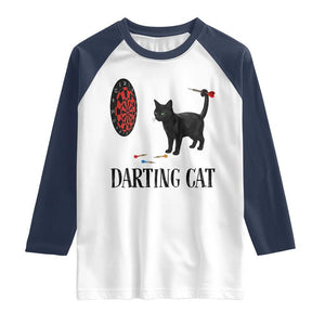 Funny Black Cat Darts Player Raglan Shirt Darting Cat Dartist Gift TS12 White Navy Print Your Wear