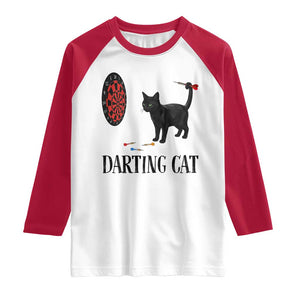 Funny Black Cat Darts Player Raglan Shirt Darting Cat Dartist Gift TS12 White Red Print Your Wear