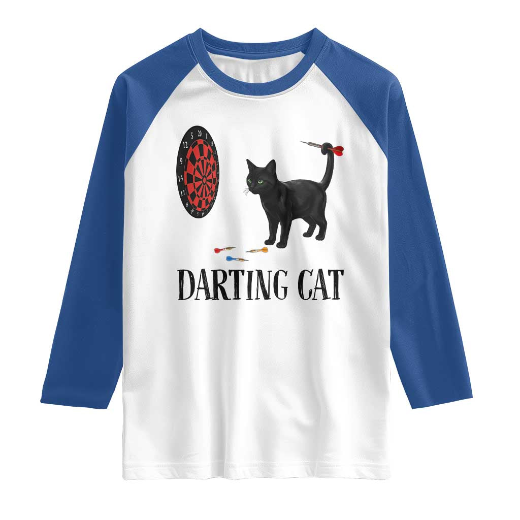 Funny Black Cat Darts Player Raglan Shirt Darting Cat Dartist Gift TS12 White Royal Print Your Wear