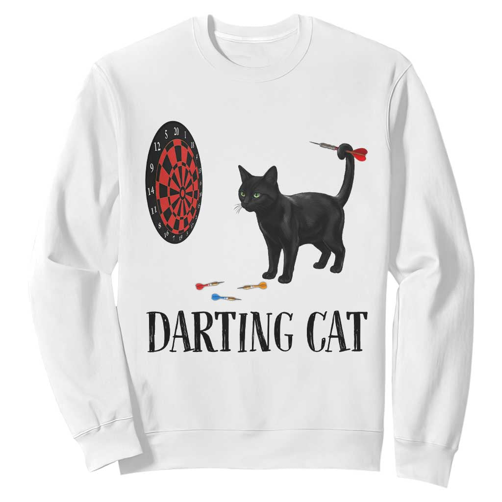 Funny Black Cat Darts Player Sweatshirt Darting Cat Dartist Gift TS12 White Print Your Wear
