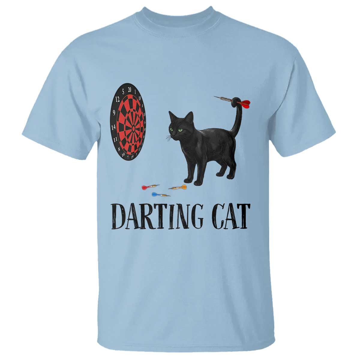 Funny Black Cat Darts Player T Shirt Darting Cat Dartist Gift TS12 Light Blue Print Your Wear